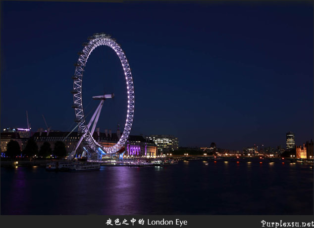 伦敦夜色中的巨型摩天轮，London Eye